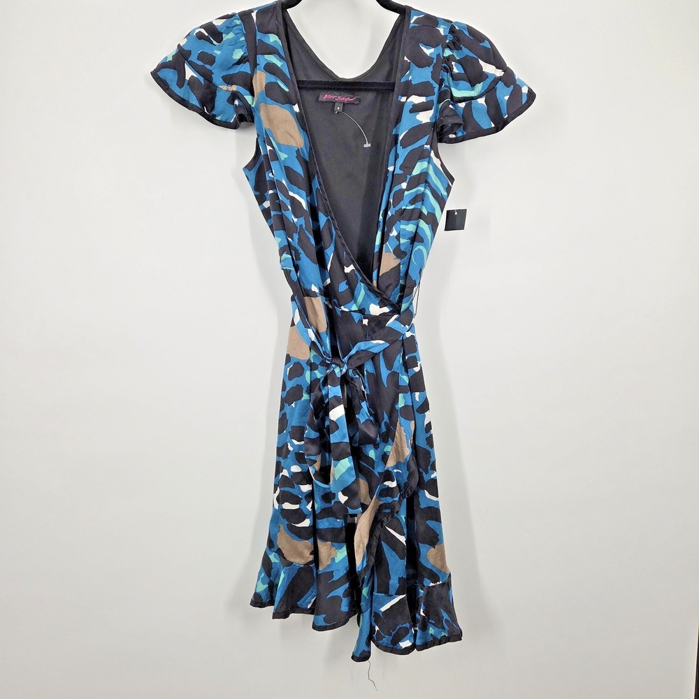 NWOT VTG Betsey Johnson Silk Charmeuse Leopard Wrap Flutter Sleeve Dress SZ 4